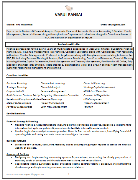 ... for Good CV Resume Sample for Chartered Accountant (3 Page Resume