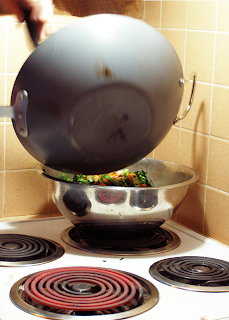 Removing Veggies from Wok into Stainless Steel Pan