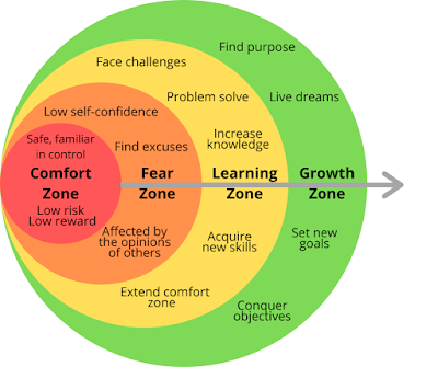 Moving from the Comfort Zone through the Fear Zone into the Learning Zone and the Growth Zone