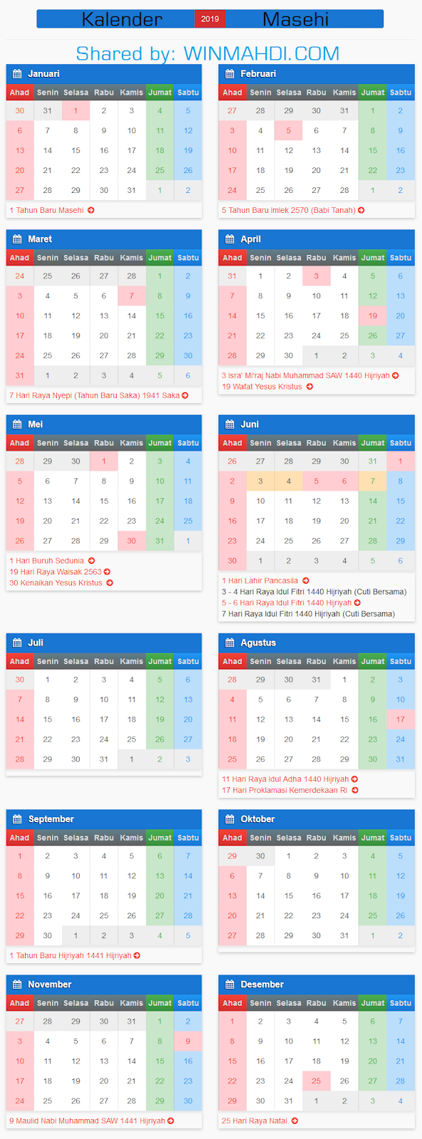 Kalender Masehi 2019 Belajar Bisnis AdSense CPNS Online