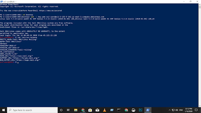 Kali AWS Cloud on Windows CMD