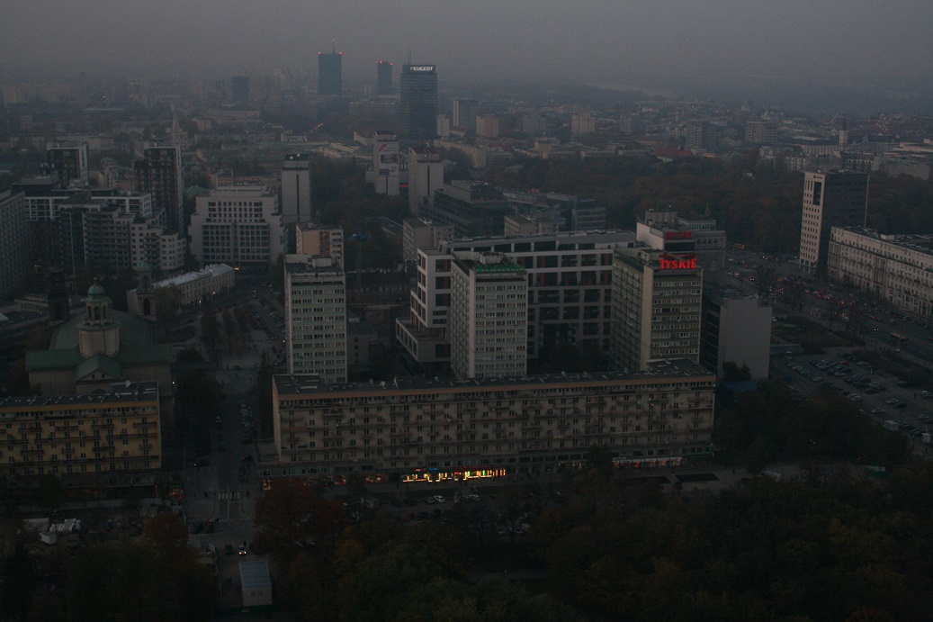 výhled z Paláce vědy a kultury ve Varšavě