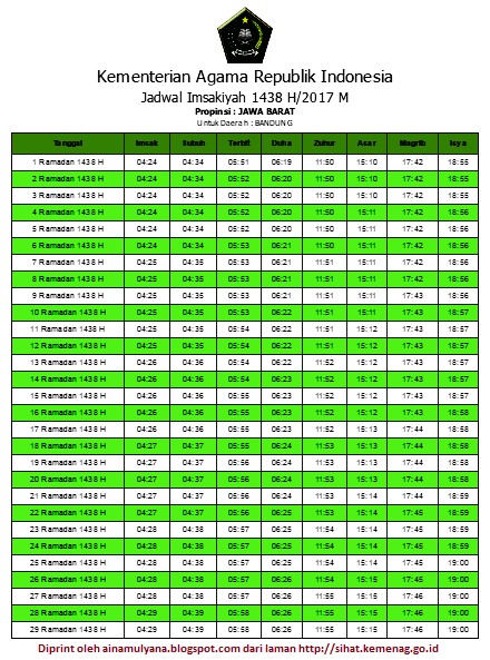 Jadwal Imsakiyah 1438 H - Creativehobby.store