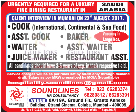 Luxury FIne dining restaurant jobs for KSA