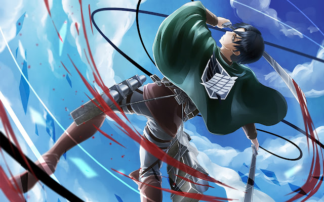    Levi Rivaille Attack on Titan Shingeki no Kyojin Anime Male Blood Weapon 3D Maneuver Gear Clouds Sky HD Wallpaper Backgrounds g1.