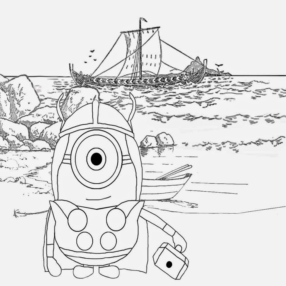 Happy minion coloring pages for free North Sea longboat Nordic Viking minions illustration to color