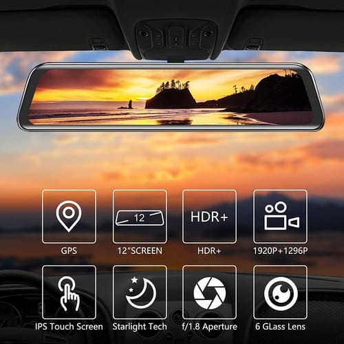 KooBaCar 1296P Mirror Dash Cam for Cars with GPS