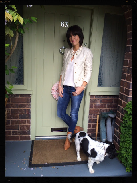 My Midlife Fashion, Pearls, Statement Necklace, Damart, skinny jeans, Zara, distressed denim, tan boots