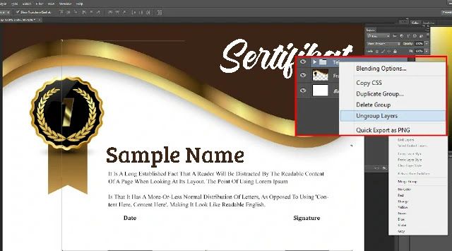 Download Sertifikat PSD Adobe Photoshop Emas Elegant