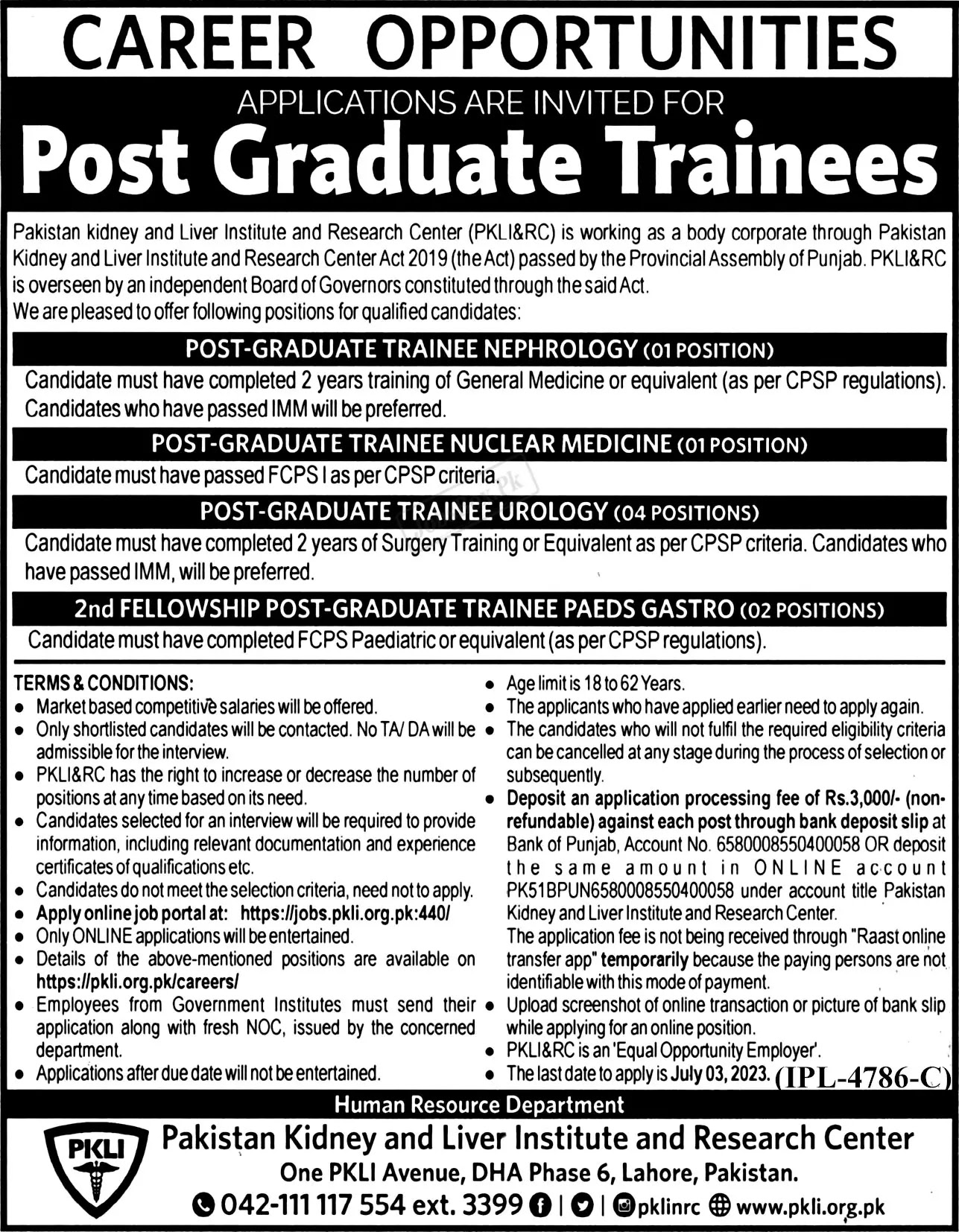 Pakistan Kidney And Liver Institute PKLI Jobs Advertisement 2023