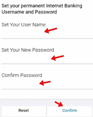 set permanent internet banking username password and click confirm