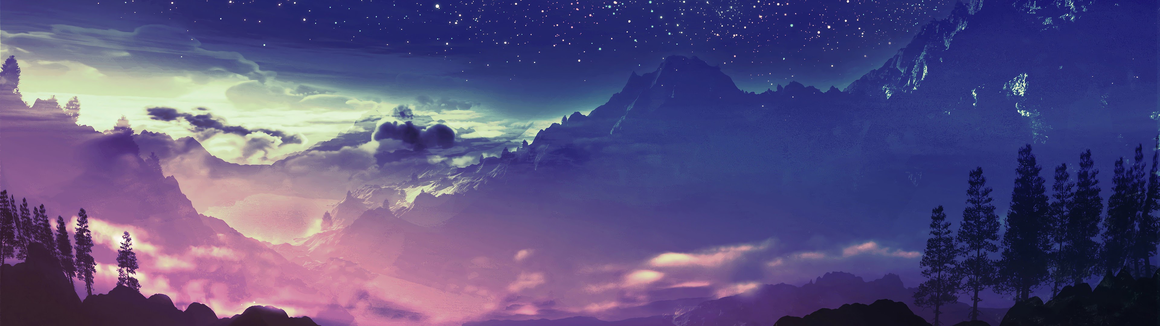 Mountain Night Scenery Stars Landscape Anime 4k Wallpaper 84