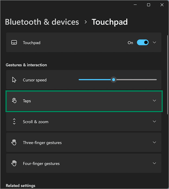 2-Settings-Bluetooth-devices-Touchpad-Taps