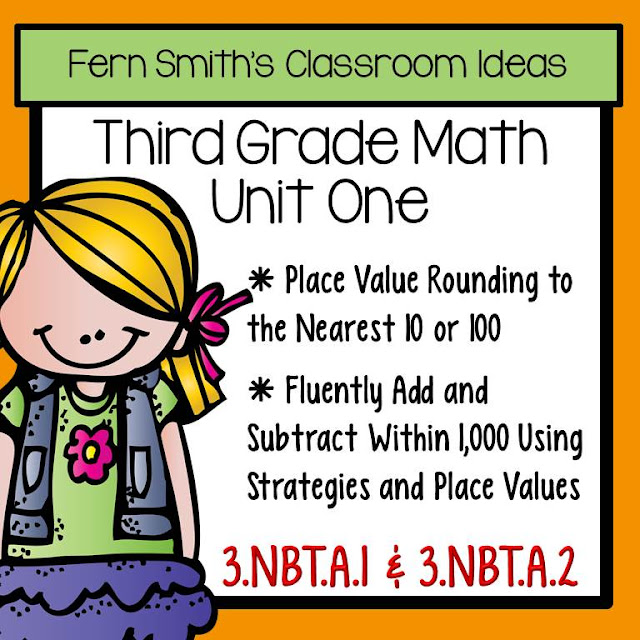   Fern Smith's Classroom Ideas Third Grade Math - Unit One - Bundle. 420 Pages with 30 Color Your Answers Printables with Answer Keys, 6 Quick and Easy to Prep Center Games, 216 Task Cards with 6 Recording Sheets at Teacherspayteachers.