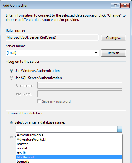 Visual Studio Add Connection