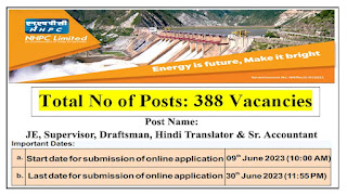 NHPC Recruitment 2023 388 JE Posts; Online Application Form