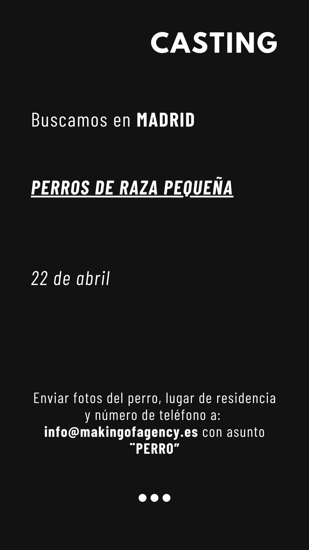 animal Morbosidad Hecho para recordar CASTING en MADRID: Se buscan PERROS de RAZA PEQUEÑA para SPOT PUBLICITARIO