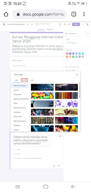 tambahkan foto header google formulir