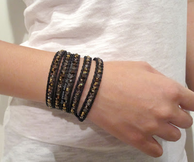 DIY Bracelet: 5 Wrap With Crystal Dorado On Natural Black Leather Cord