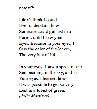 Beautiful poems written by Julie Martinez, I am a big fan. Go check ...