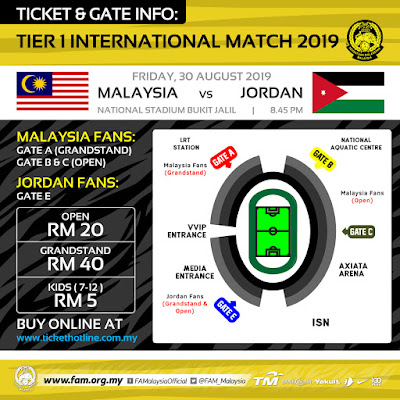 Harga Tiket Malaysia vs Jordan Friendly Match 30.8.2019