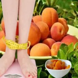 apricots for weight loss. A woman tied with a tape measure stands on the scales