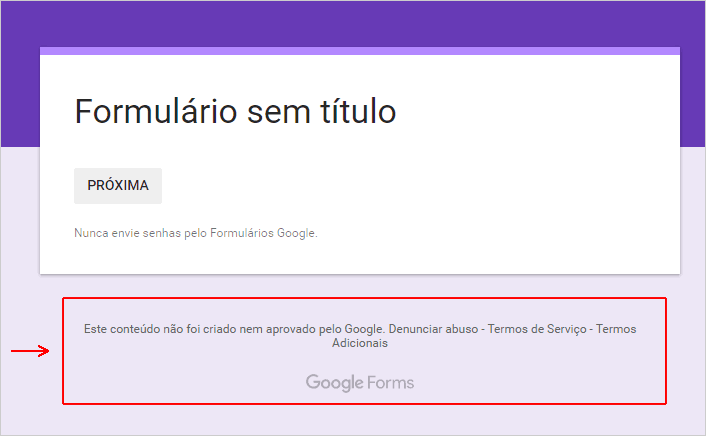 Formulário criado com conta Google gratuita