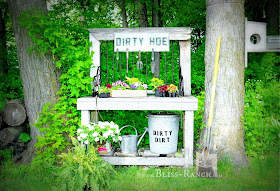 Reclaimed Potting Bench Dirty Hoe Sign, Bliss-Ranch.com