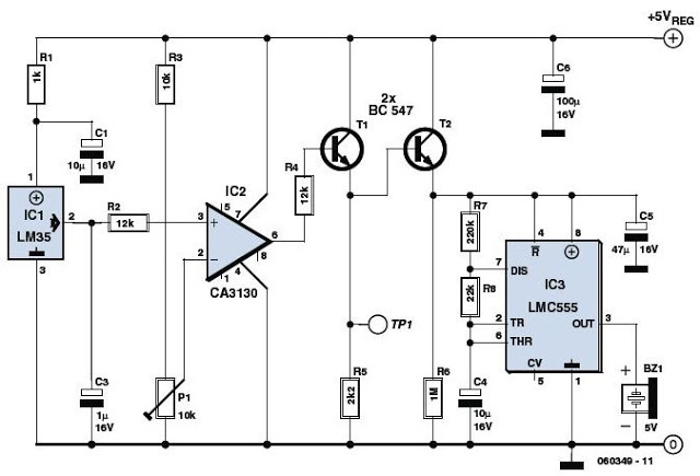 Sensor IC LM35 based Overheat Detector Alarm Switch