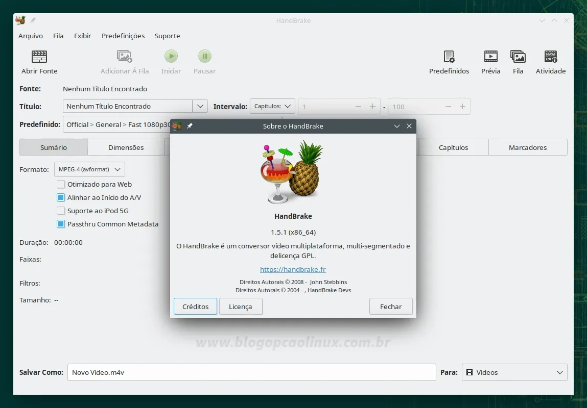 HandBrake executando no openSUSE Leap 15.4
