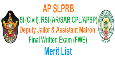 AP SI RSI Deputy Jailor & Asst.Matron Merit list 2017