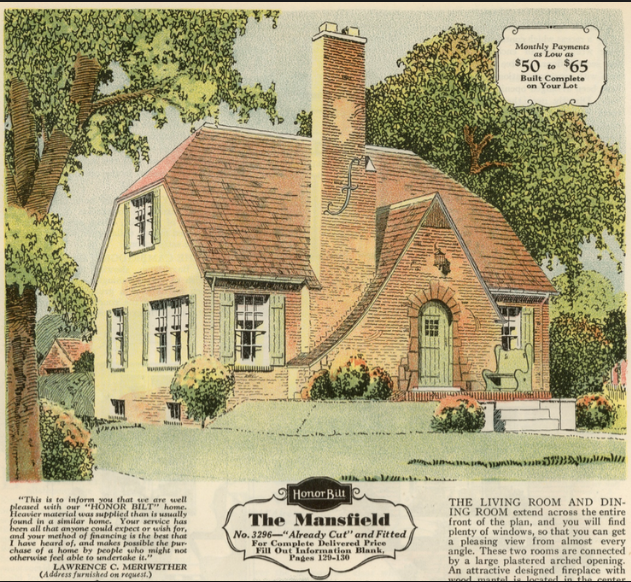 Sears Mansfield 1920 brick veneer supplement catalog