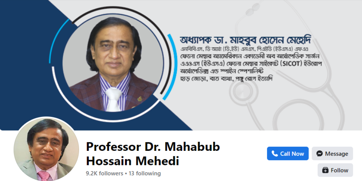 Professor (Dr) Md. Mahbub Hossain Mahedi. Best Orthopaedic Trauma, Spine, Joint Replacement, Arthroscopy, Robotic, Wound & Foot Surgeon in Dhaka