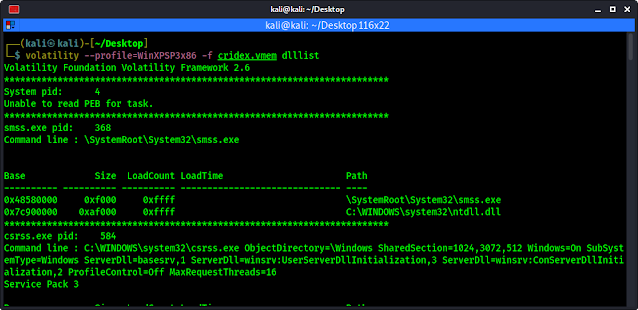 dlllist on volatility kali linux