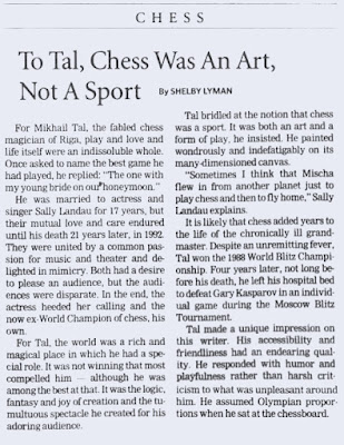 To Tal, Chess Was An Art, Not A Sport