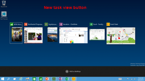New task view button in windows 10