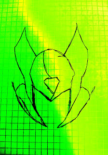 Sketch of MegaMan Zero's Helmet uncompleted with mostly yellow and green colors