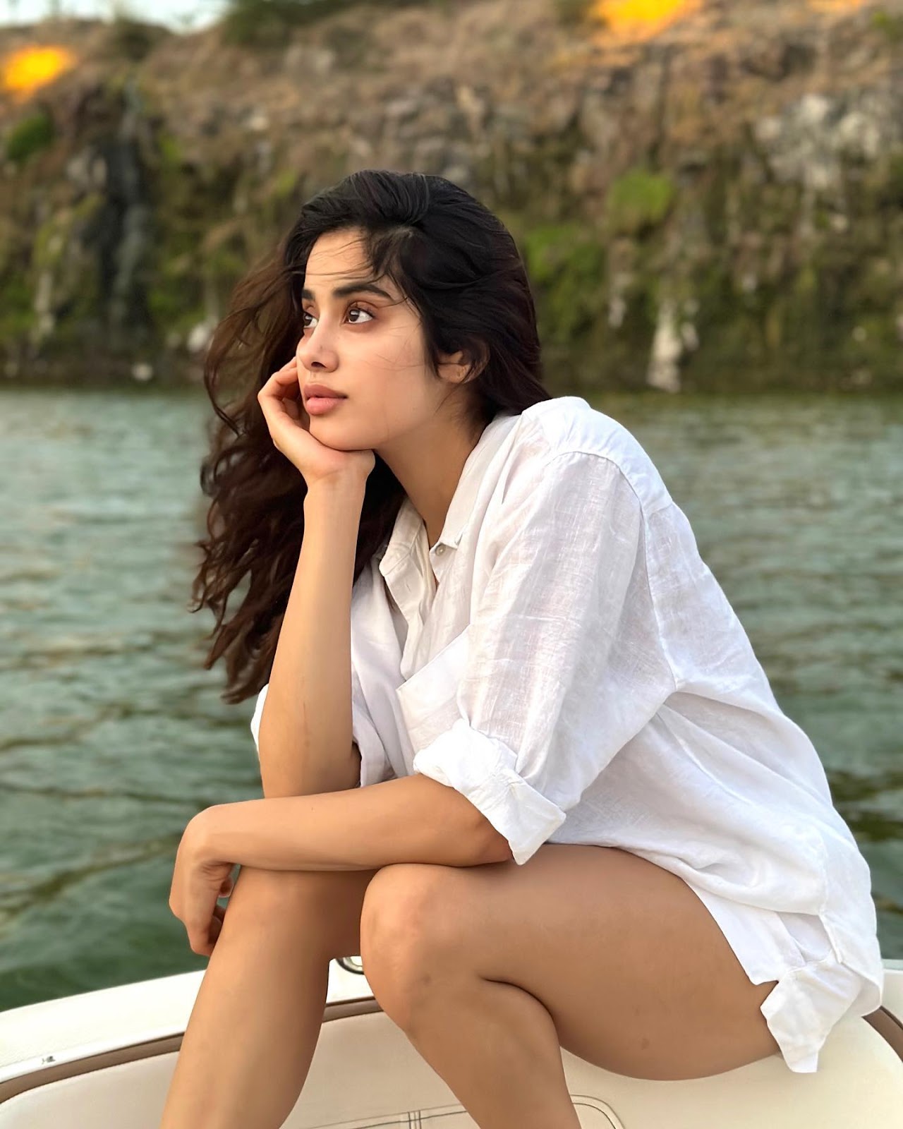 Janhvi Kapoor sexy legs white shirt without pants actress