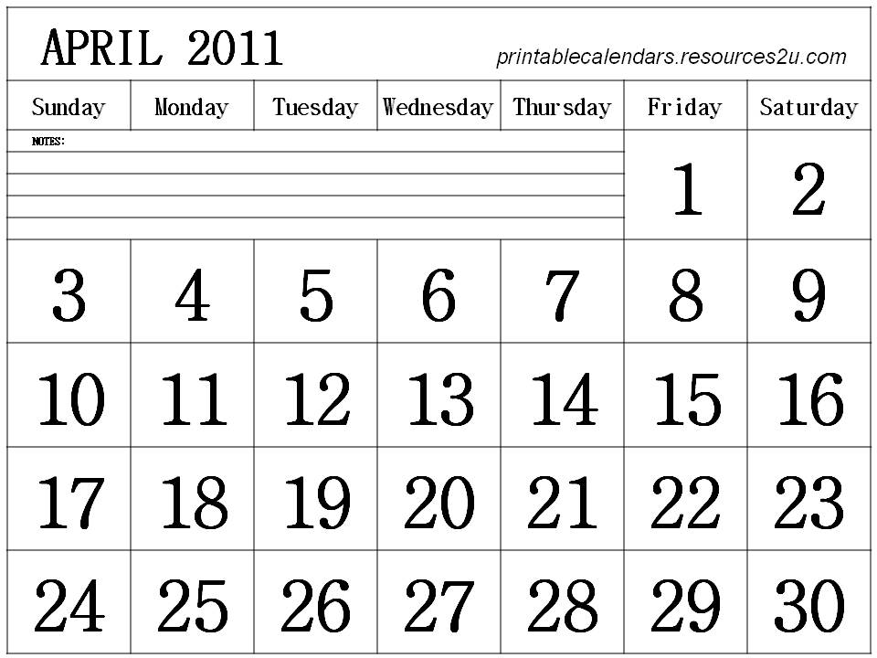 2011 calendar printable free. Free Calendar 2011 April to