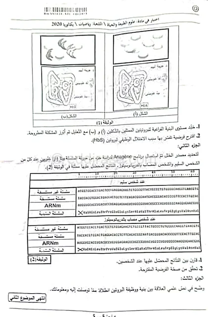 موضوع العلوم الطبيعية بكالوريا 2020 شعبة رياضيات