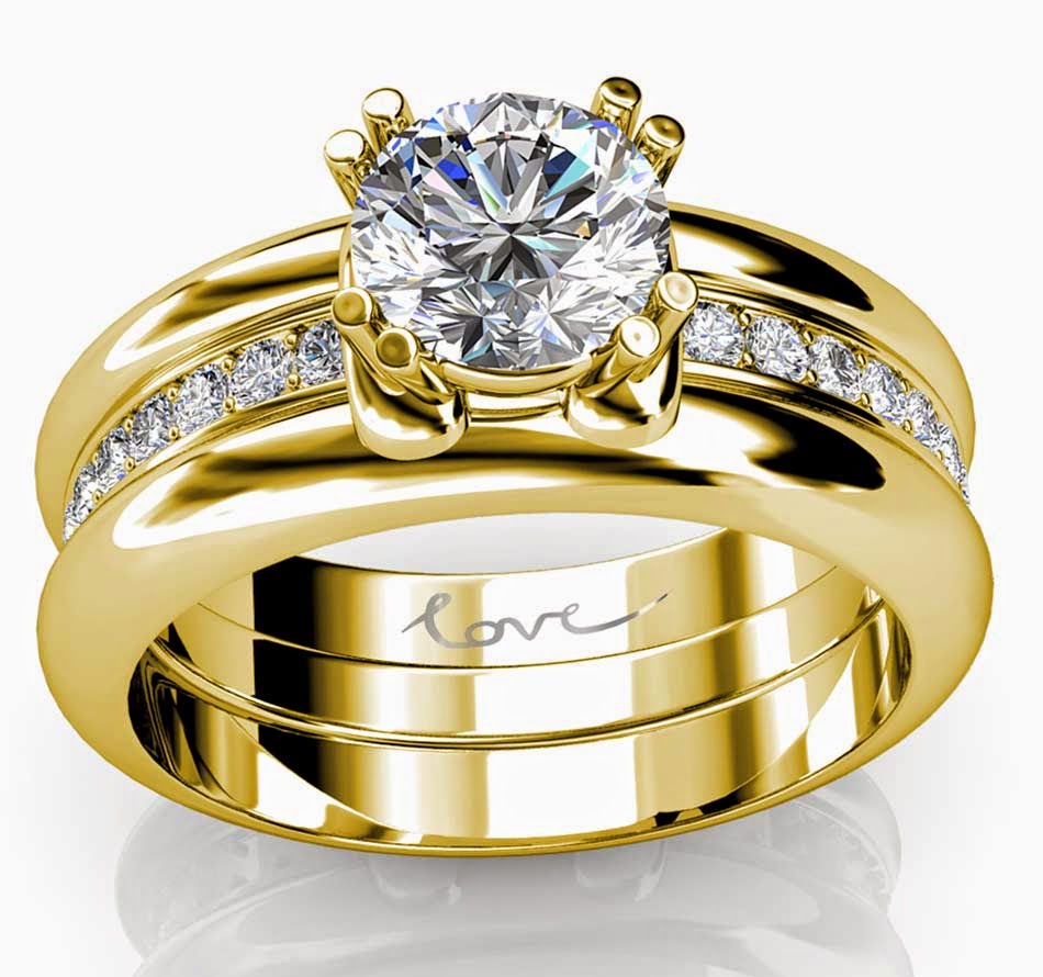 Trio Wedding Rings Sets Yellow Gold with Luxury Diamond design ...