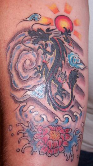 Black Dragon tattoo design in the white girl back body