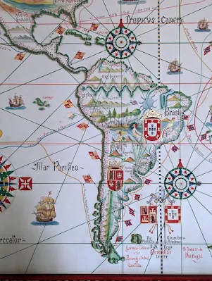 Map of South America featuring Portuguese maritime discoveries at the Maritime Museum in Belém