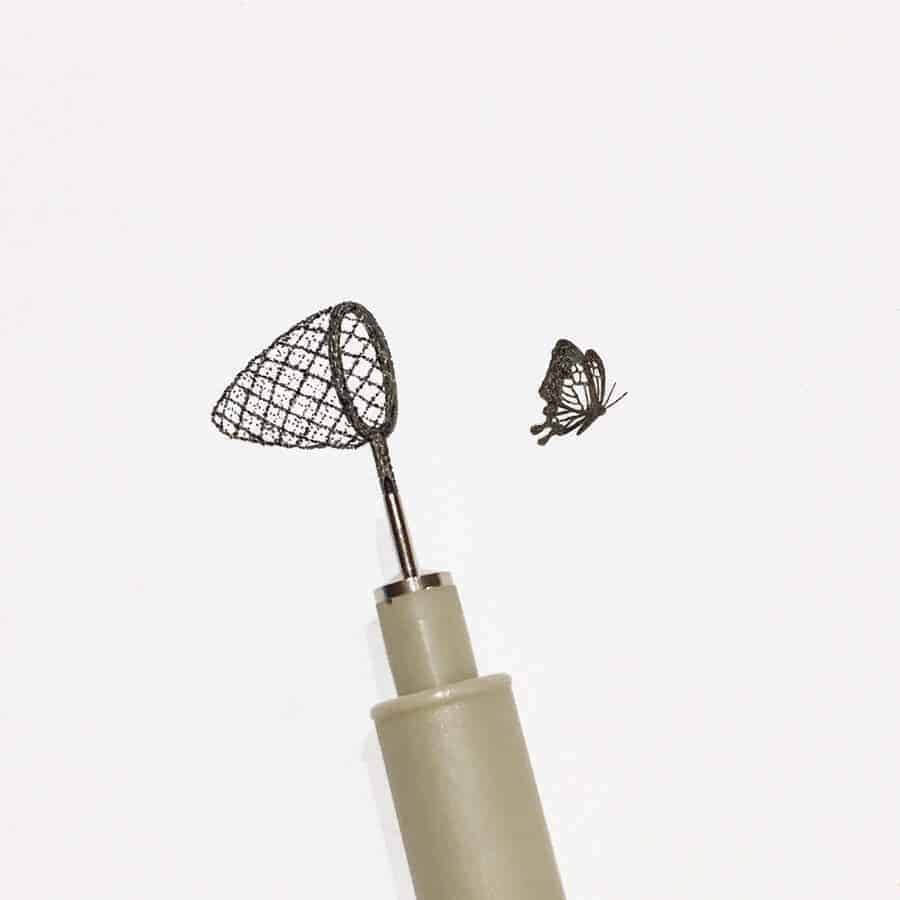 09-Butterfly-and-net-Tiny-Drawings-Bryan-Schiavone-www-designstack-co