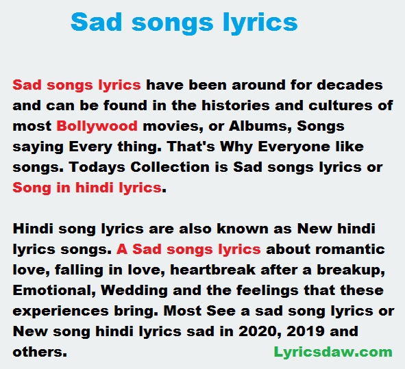 Sad Songs In Hindi Lyrics New Hindi Lyrics Songs