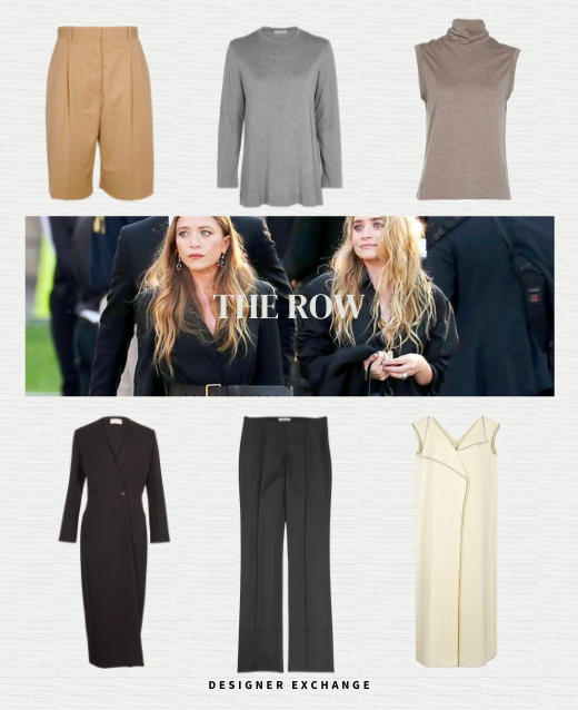Image of The Row clothes surrounding a marketing image from The Row campaign.