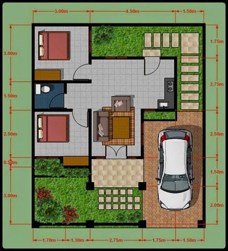 Denah Rumah Minimalis 1 Lantai Type 45