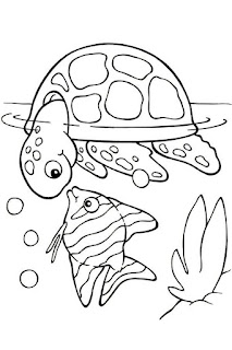 Baby Turtle With Fish At Lake Coloring Pages