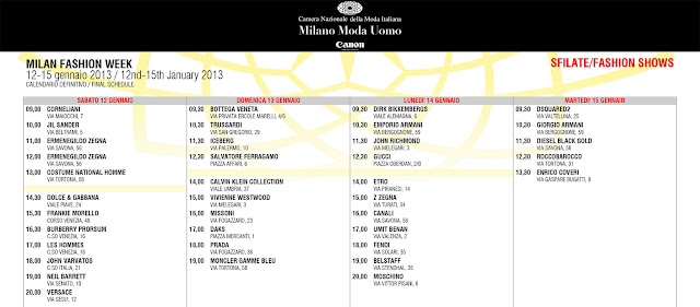 Milan Fashion Week Calendar