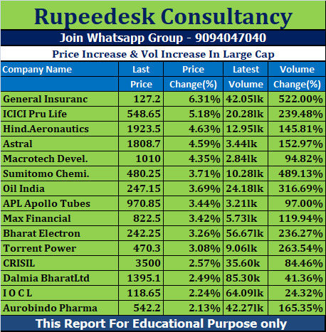 Price Increase & Vol Increase In Large Cap